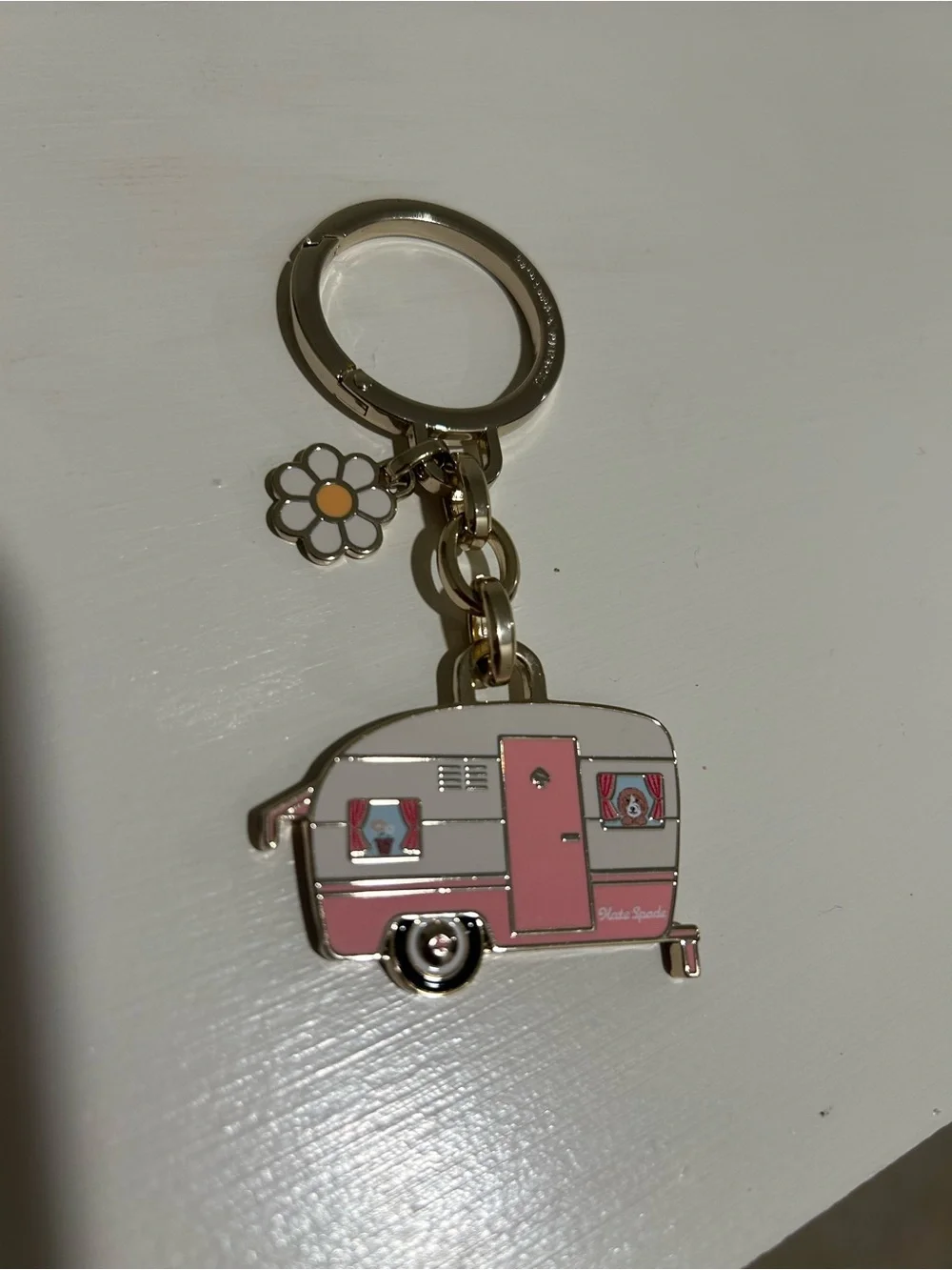 kate spade Pink and Cream Camper Trailer Keyring with Daisy Charm
